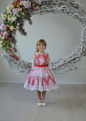Red Flower Girl Dress Holiday Dress